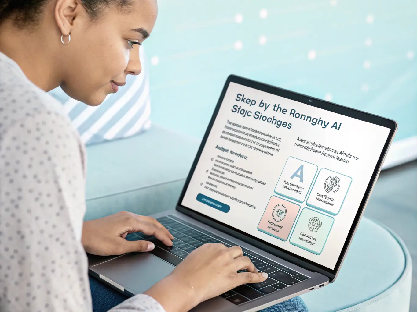 A person is reading a comprehensive guide on AI implementation, with a tablet displaying step-by-step instructions and helpful tips.