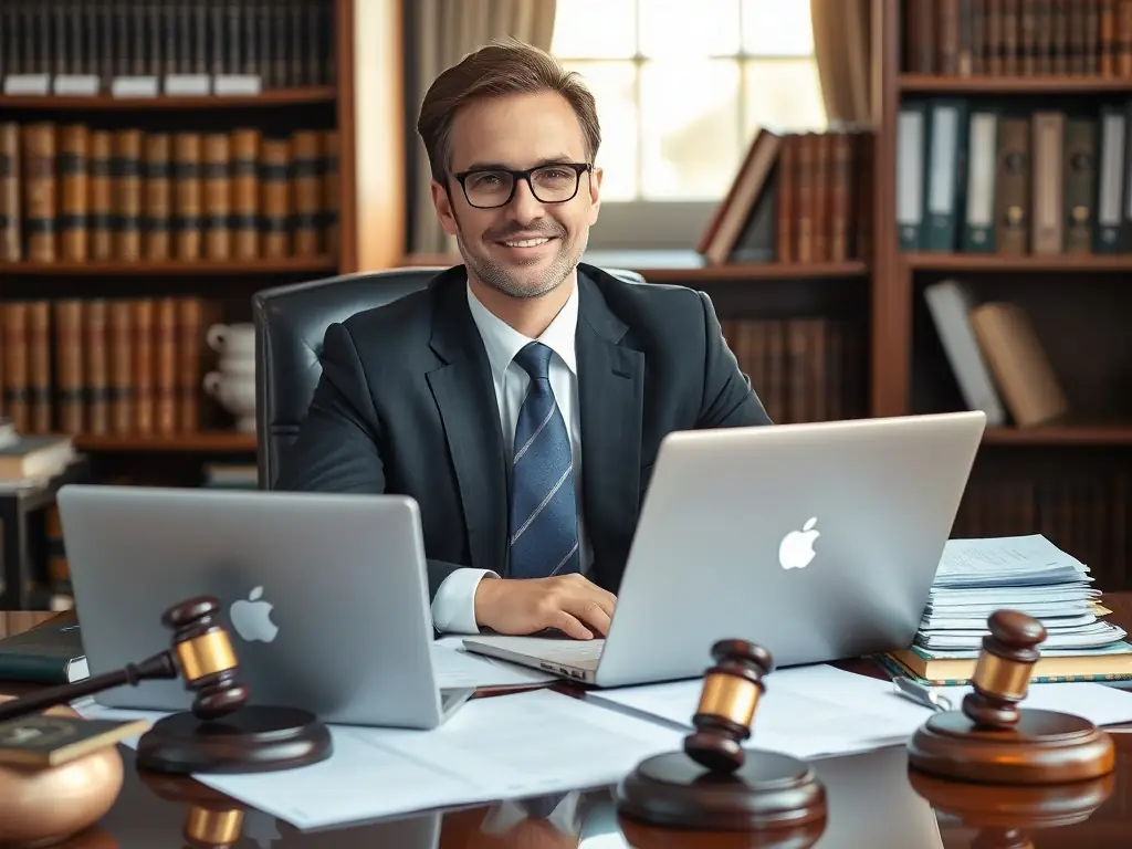 A professional photo of a lawyer reviewing EB1A petition documents in a well-lit office, symbolizing the EB1A petition management services offered by AiVass LLC.