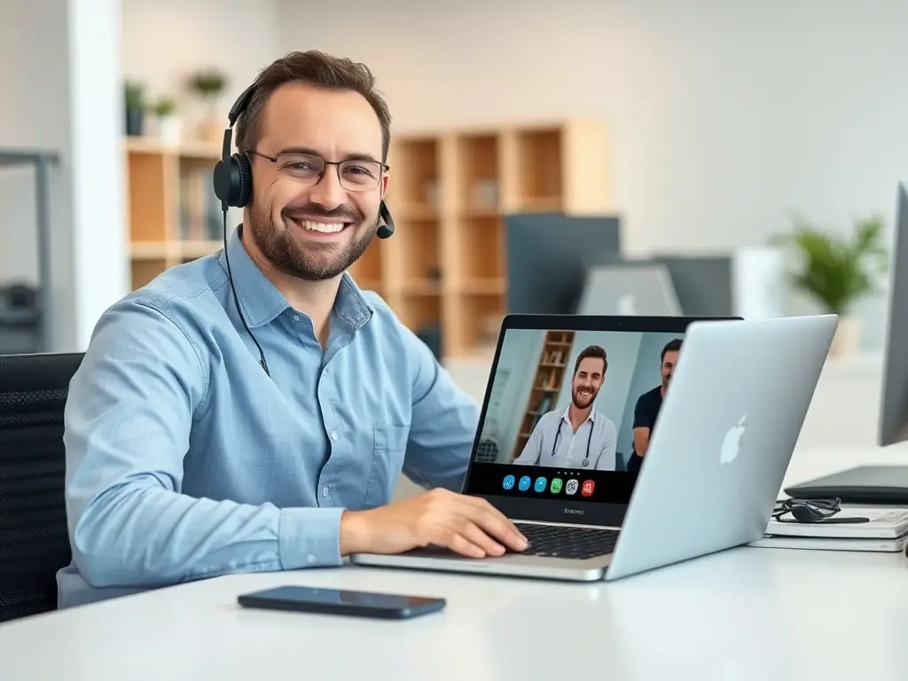 An image of a technician assisting a client remotely with a laptop, representing dependable tech support.
