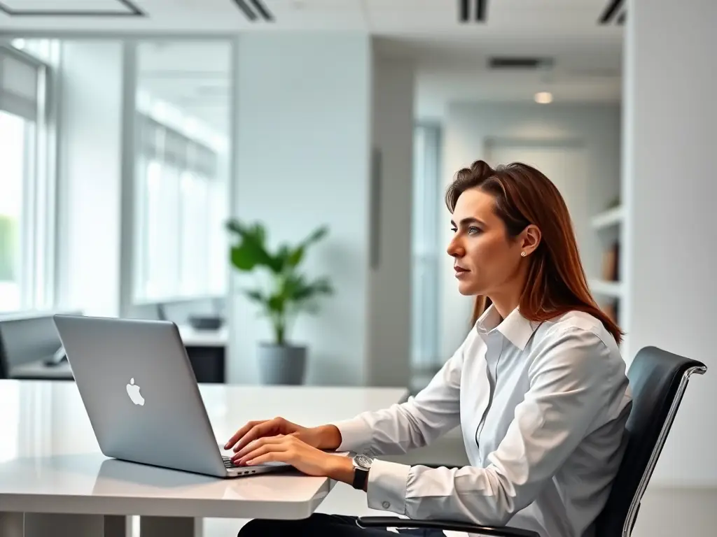 A tech support specialist using a GPT-powered chatbot to quickly resolve a client's technical issue, with a focus on efficient problem-solving.